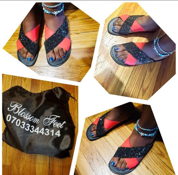 BLACK AND RED STRAP FEMALE SLIPPERS
